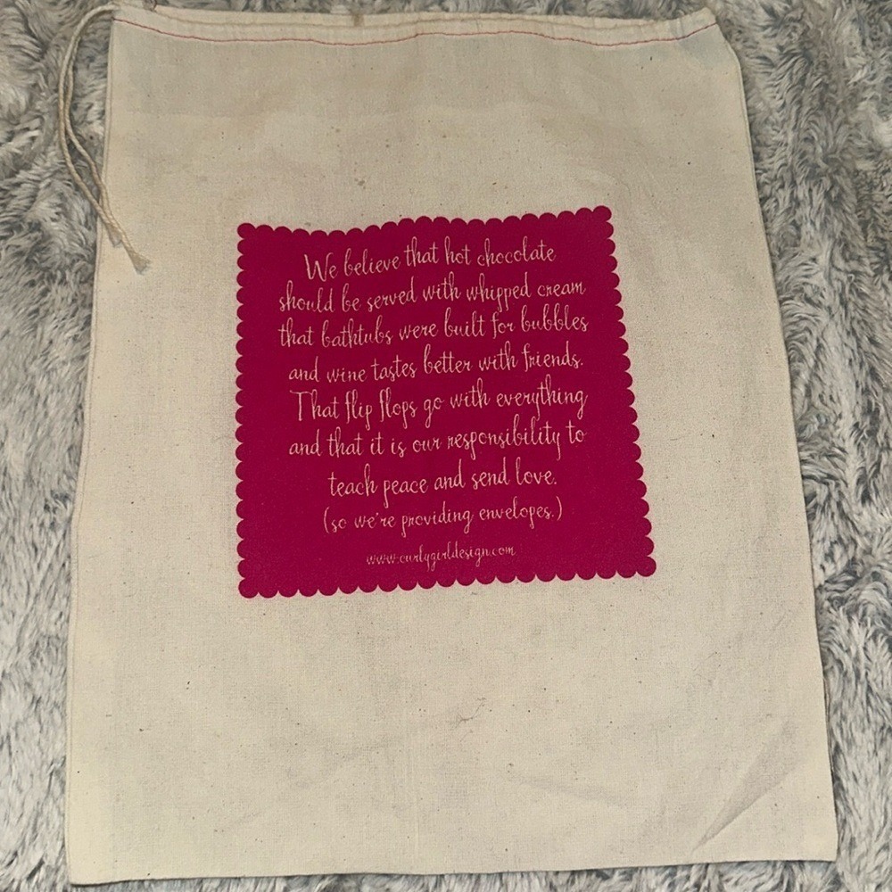 Curly Girl Design Canvas Drawstring Tote Bag Cream Pink Quote Reusable Gift Bag